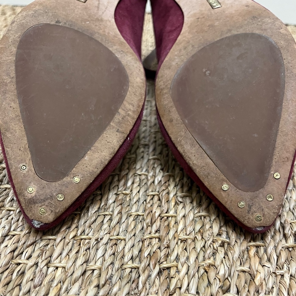 Louise et Cie Burgundy Suede Ballet Flats with Textured Leather Ankle Strap - Picture 10 of 16